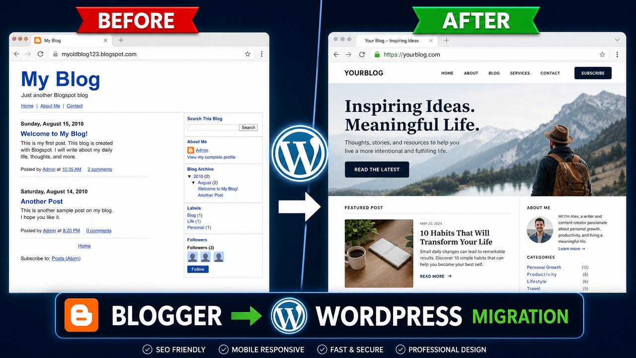 Before vs. After — Blogspot to Modern WordPress — Blogger to WordPress Migration before screenshot (Step 1 of 3) | Malware Remove Expert
