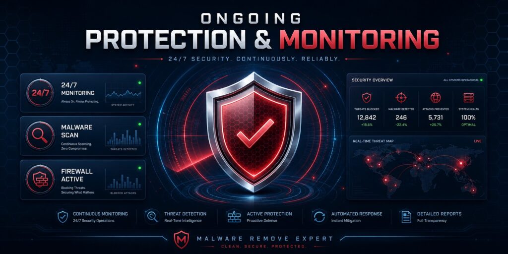 Ongoing Protection & Monitoring — 24/7 WordPress security operations by Malware Remove Expert